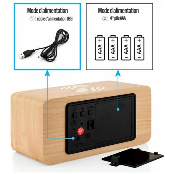 Digital väckarklocka med trådlös laddare, LED-bordsväckarklocka med temperaturdisplay, röd