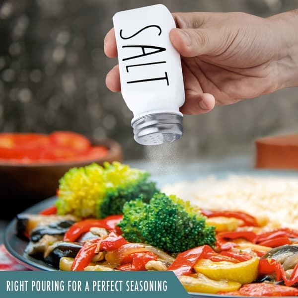 Salt- och pepparkar, svartvitt glas med rostfria stållock i metallställ
