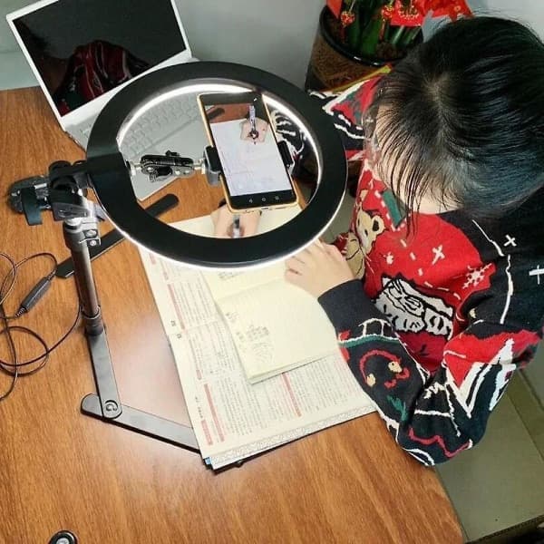 Overhead Frame + 26cm Ring Light + Robotic Arm + Mobile Phone Desk Mount Lazy Overhead Photography Mount Fill Light
