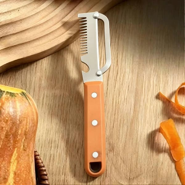 Multifunctional Stainless Steel Vegetable Peeler Bottle Opener Double Comb Tooth Onion Cutter for Kitchen Herb and Vegetable Tool