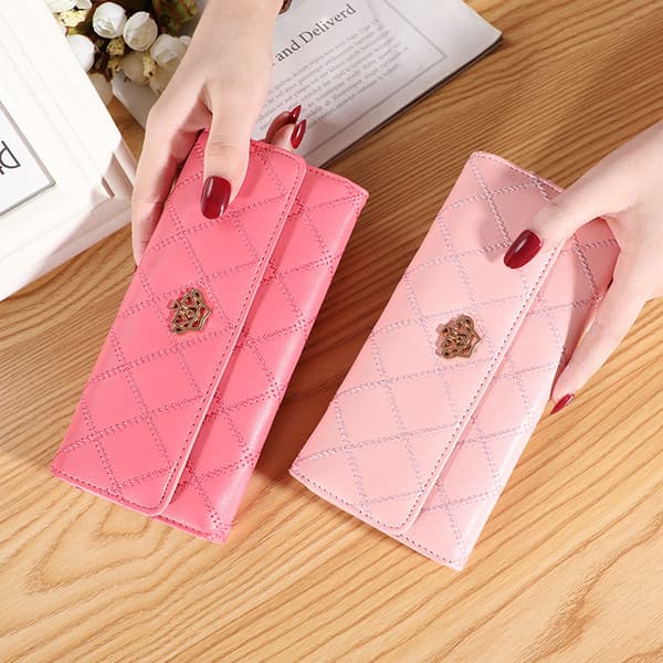 Damepung lang håndtaske krone multi clip pung pink