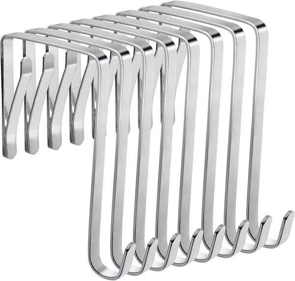 Adjustable Metal Door Hooks, 8 Pieces, for 3.6-4.9 cm Thick Doors, No Drilling, Silver