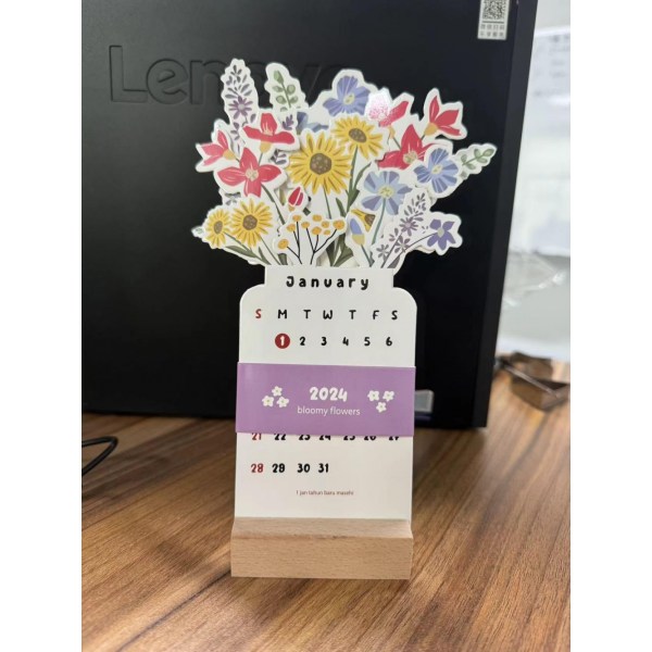 4" x 8" 2024 Bloomy Flowers -pöytäkalenteri, Creative Flower -pieni pöytäkalenteri, 2024 Flower -pöytäkalenteri