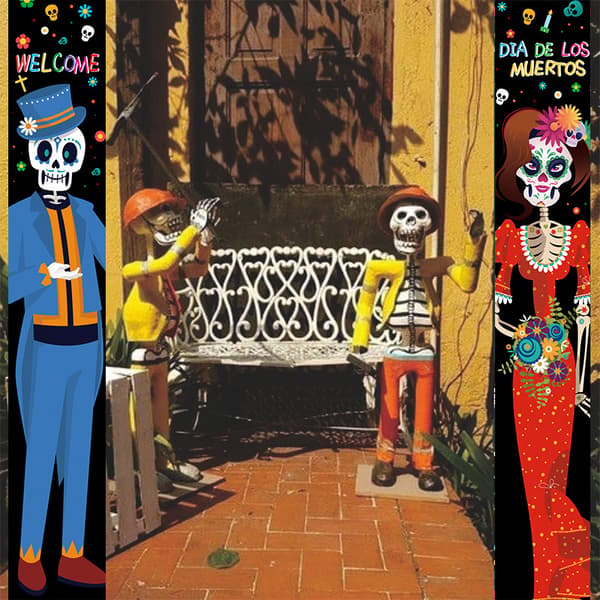 De dødes dag festdekorasjon par spøkelse par skjelett brud dørgardin Halloween flagg 180x30 cm polyester