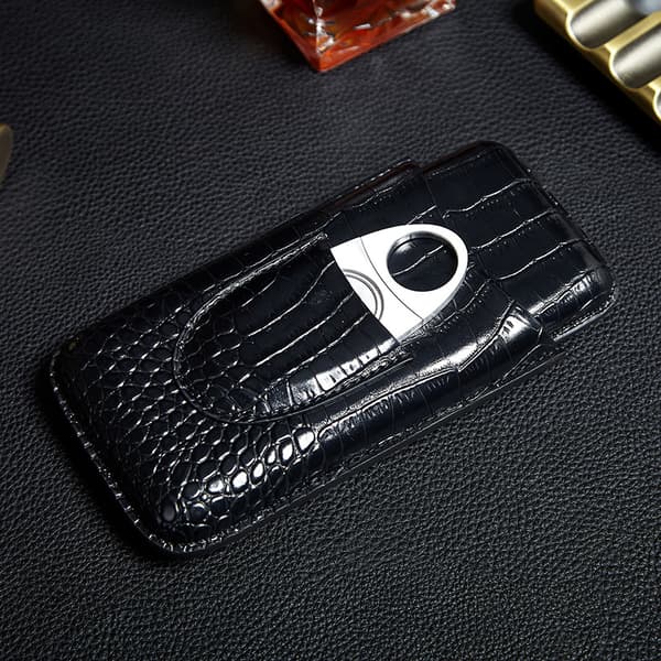 3 Tubers Cigar Case Crocodile Pattern Leather Cigar Humidor Cigar Box