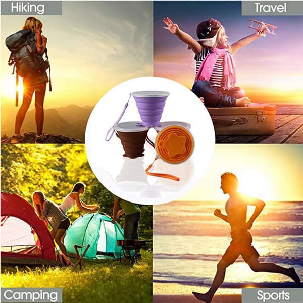 Silikonvikmugg, återanvändbar vikmugg för utomhuscamping, vikmugg för vandring/picknick/resor, (lila)