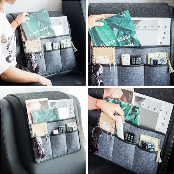 Non-slip Sofa Armrest Organizer with 4 Pockets, Thick Felt Storage Caddy for Couch, Recliner, Grey 86 x 40 cm