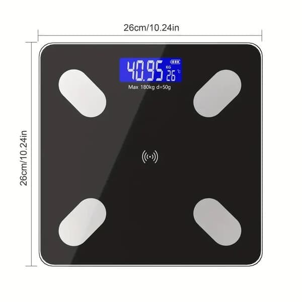 Electronic Personal Scale - Multifunctional with Temperature Gauge - Max 180 kg - Rechargeable - 4 High-Precision Sensors