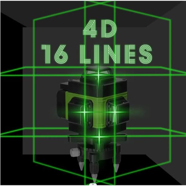 3D-4D Laserniveau 16 Linjer Selvnivellerende USB Genopladeligt Batteri Horisontal og Vertikal Nivellering