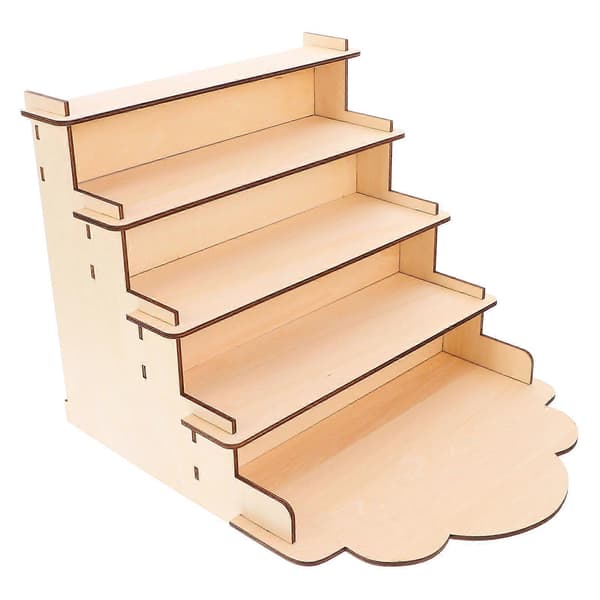 Bærbart postkortstativ i tre, trappetrinnsformet, beige, 35x30x26,5 cm, 1-pakning