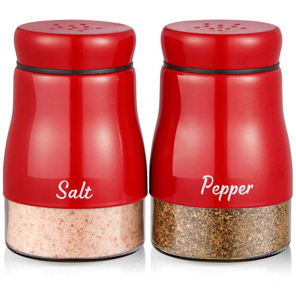Salt- og pepperbøsse-sett, 5 gram rustfritt stål salt- og pepperdispenser med glassbunn, salt- og pepperbøsser til hjemmekjøkkendekorasjon red