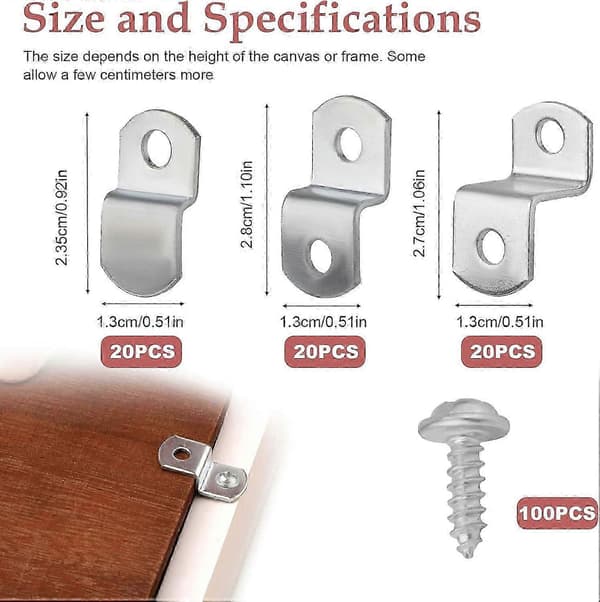 60 stk Canvas Offset Clips Ramklemmer, 1/4 tomme, 1/8 tomme, 1/2 tomme Canvas