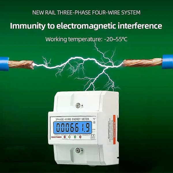Elektrisk energimåler trefase LCD digitalt display DIN-skinne montering 4-leder strømmåler Wattmeter AC 3*230/400V 50Hz