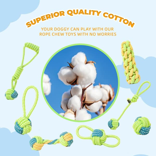 Durable Interactive Rope Dog Toy for Aggressive Chewers, Dental Care, 7-Pack, Green, 30cm