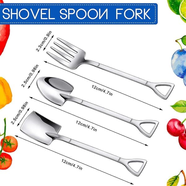 18 Pieces Shovel Spoon Fork Spade Coffee Spoon Spade Handle Dessert Spoon Ice Cream Spoon Spade