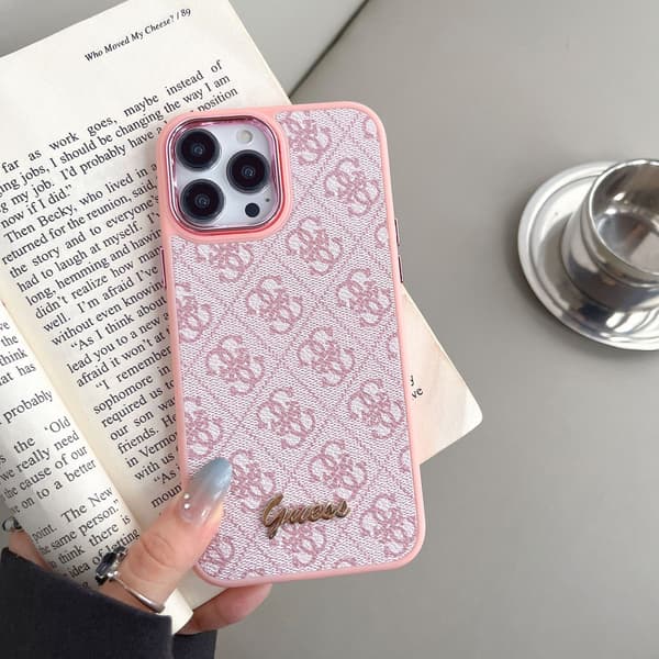 Luksuriøst etui til iPhone 14 Clapet kortholder elegant design 4G-mønster, rosa