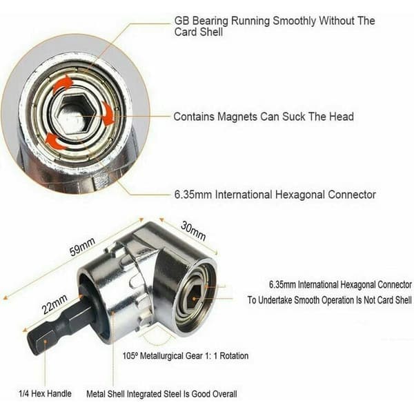 Drill Attachment Right Angle Drill and Flexible Angle Extension Kit, 105 Degree Right Angle Screwdriver 1/4 Hex Shank for Drilling