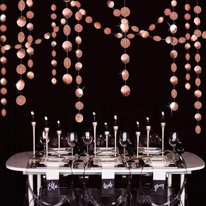 Glitter Roséguld Cirkel-prik-guirlande Festdekoration Pap