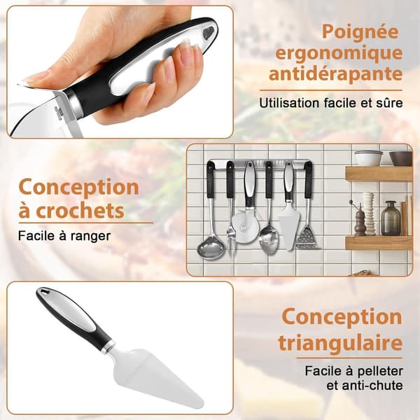 2 pizzahjul og ostespatel i rustfrit stål - Skarp pizzaskærer, ergonomisk håndtag - til pizza, dej