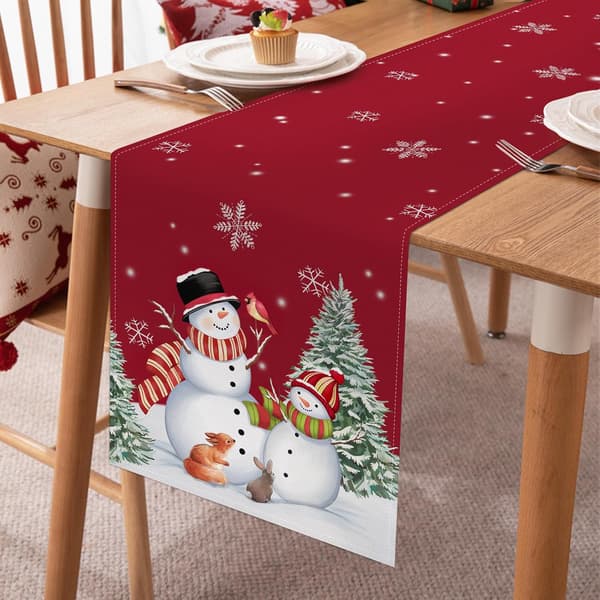 Julebordløper Vinter Snømann-design 100 % polyester 13x72 tommer