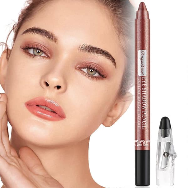 Long-lasting Shimmer Eyeshadow Stick Waterproof Cream-to-Powder Eye Makeup Pen with Sharpener