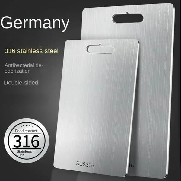316 Titanium Rustfrit Stål Skærebræt, Rustfrit Stål Hakkebræt, Dobbeltsidet Titanium til Udskæring af Kød, Frugtskærebræt 39x28cm