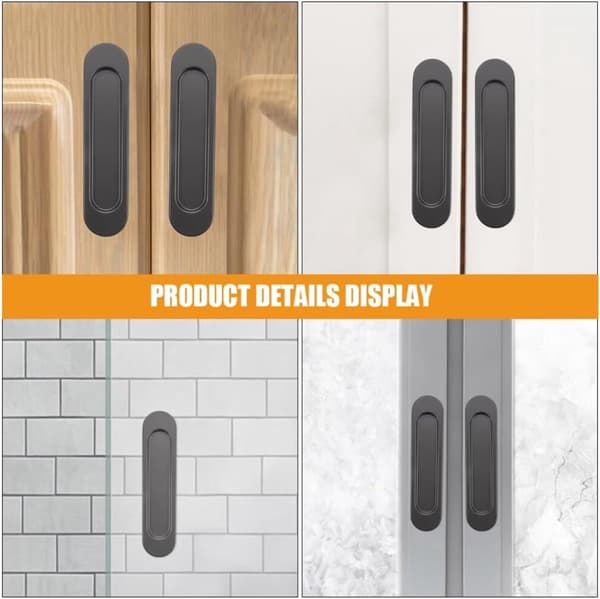 Self-adhesive pull handle for sliding door 4 pcs, attach to cabinet drawer handle, no drill black matte holder
