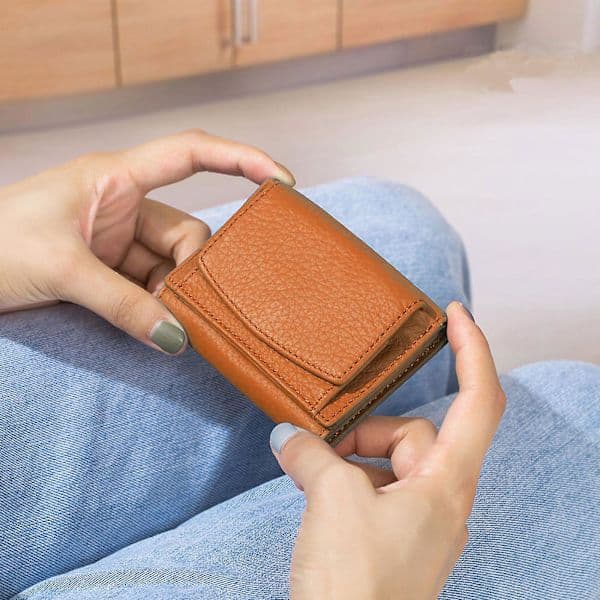 Dam Äkta Läder Tri-Fold Plånbok RFID-skyddad Kreditkortshållare Orange