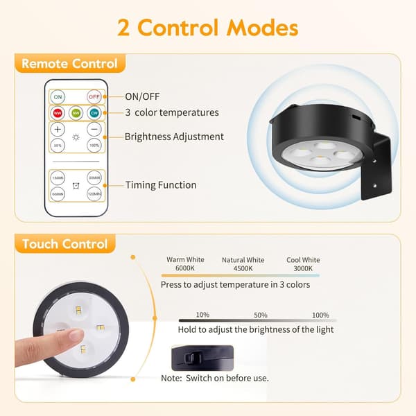 LED-vegglampe med 3 fargetemperaturer, dimbar, timer – hvit, 3 lamper + fjernkontroll