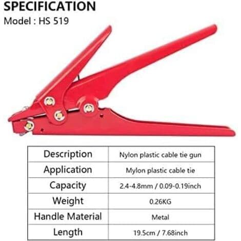 HS-519 Kabelbinderpistol Kabelbinderværktøj Trådklemme til hurtig bundtning 2,4-9,0 mm² nylonkabelbindere