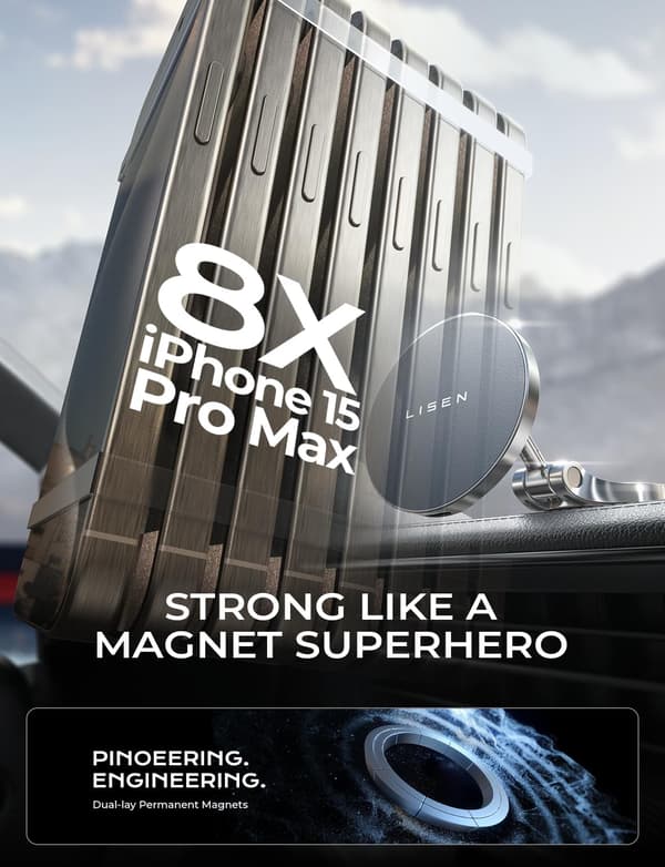 LISEN MagSafe Billaddare Instrumentbräda 360° Roterbar Bilfäste iPhone 16 Pro Max