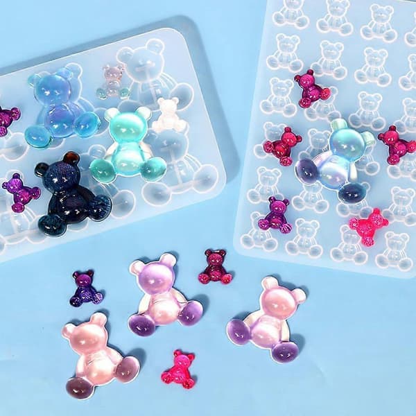 2 stk. epoxyharpiksforme silikone, 3D bamse silikoneharpiksform, kagefondantform til epoxyharpiksstøbning