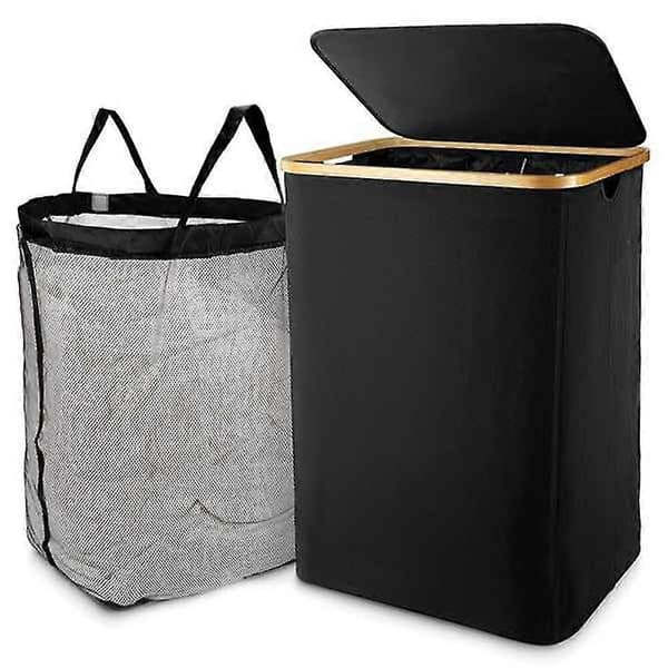 Laundry Hamper with Lid, Black Laundry Basket with Removable Laundry Bag - Laundry Sorter for Bathroom