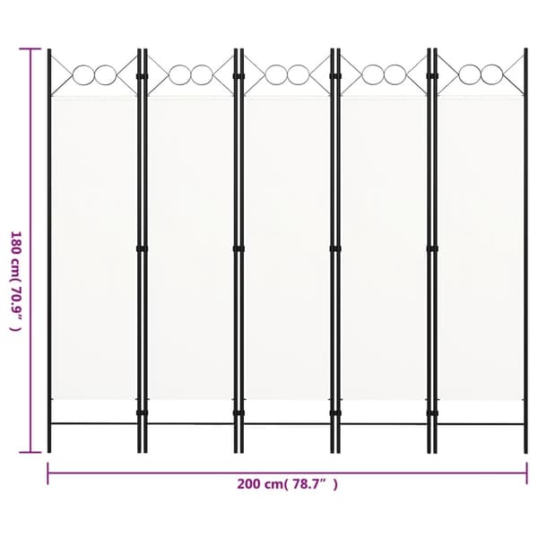 vidaXL Rumdeler 5 paneler hvid 200x180 cm Vit white
