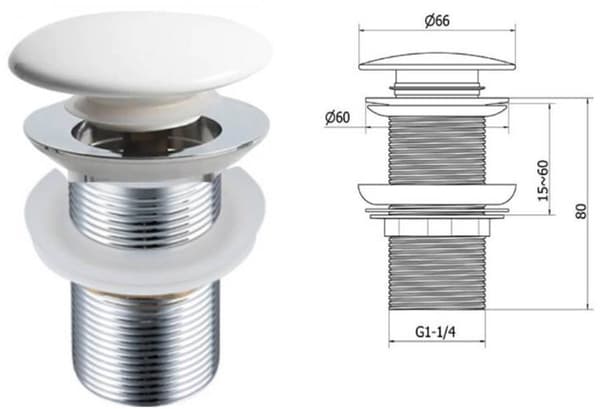 Sink Overflow Protector, Pop-Up Drain with Ceramic Cover, Universal Drain for Sinks and Toilets G1 1/4\", White_yu