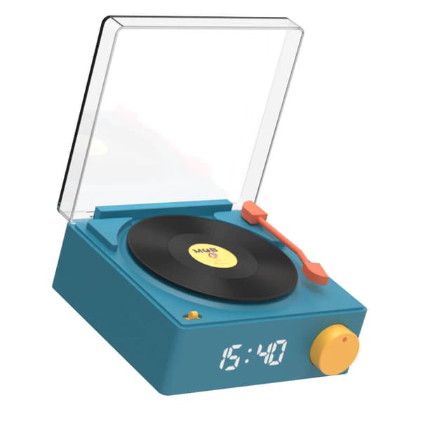 Høyttaler Vekkerklokke Vinyl Retro Blå