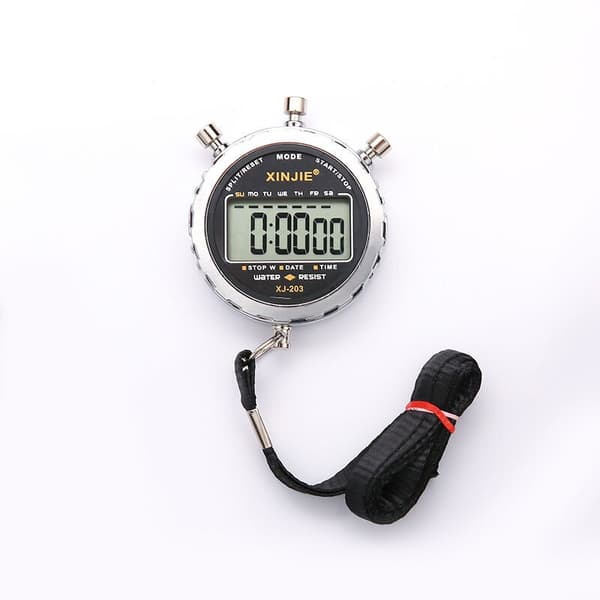 Digital stoppeklokke vanntett 1/100 sekund LCD-skjerm alarmtimer rustfritt stål