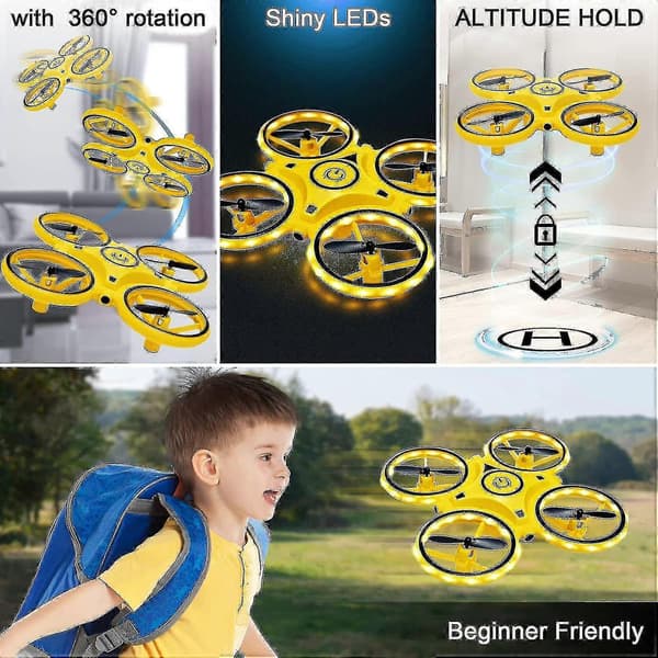 Minidrone for barn, gestkontroll, håndstyrte droner med sensor, innendørsdrone for barn, liten RC-quadcopter, 360 flips, med LED-lys