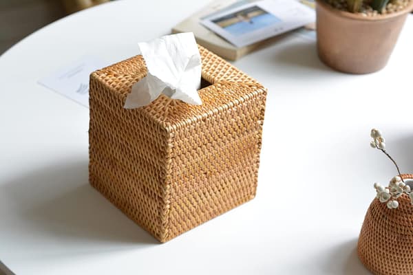 Rattan Tissue Box Square, Hand-woven Basket Tissue Holder-FX-