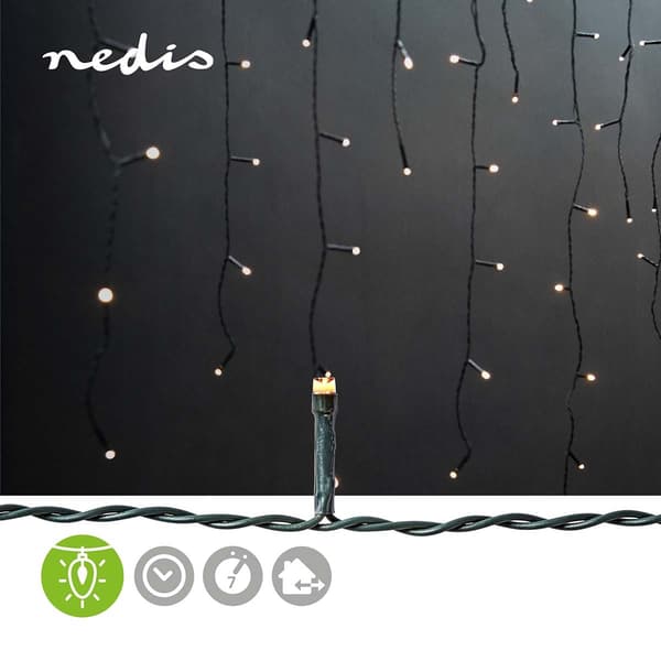 Nedis dekorative istapplys 180 LED varmhvit 5,90 m 7 lyseffekter strømadapter Grön