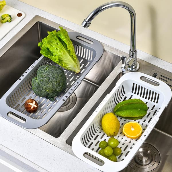 Dish Rack Strainer | Sink Basket | Extendable strainer for washing vegetables & fruit, draining cooked food