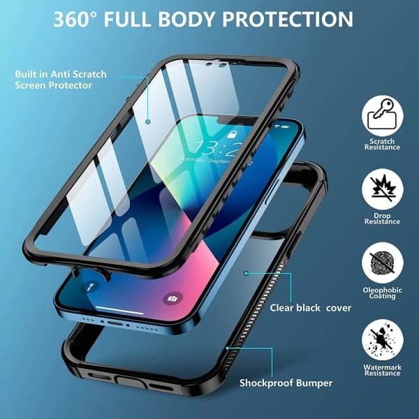 C4U® Shockproof Defence - iPhone 13 - Støddæmpende Skal 3i1 Sort iPhone 13