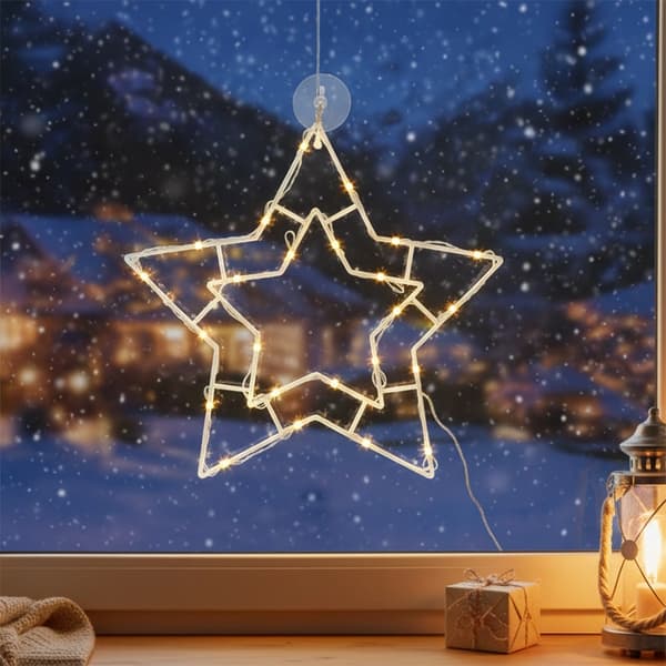 LED-vindusstjernelampe, 24 varmhvite lysdioder, 41x39 cm