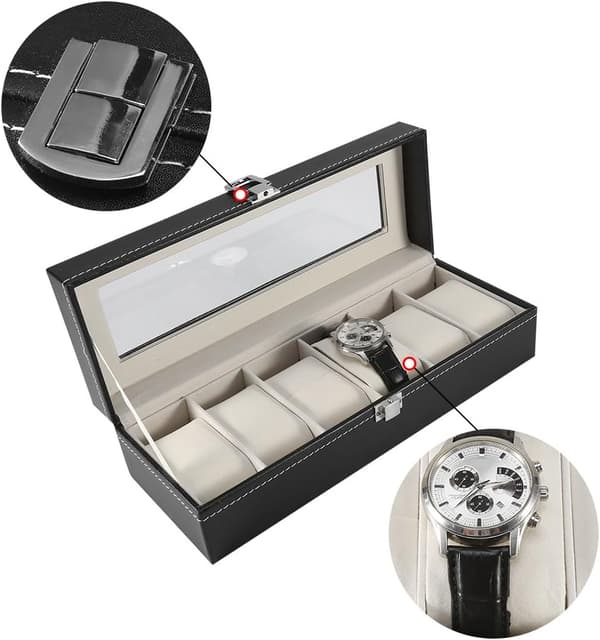 Leather Watch Box 6 Slots Watch Case Watch Display Stand