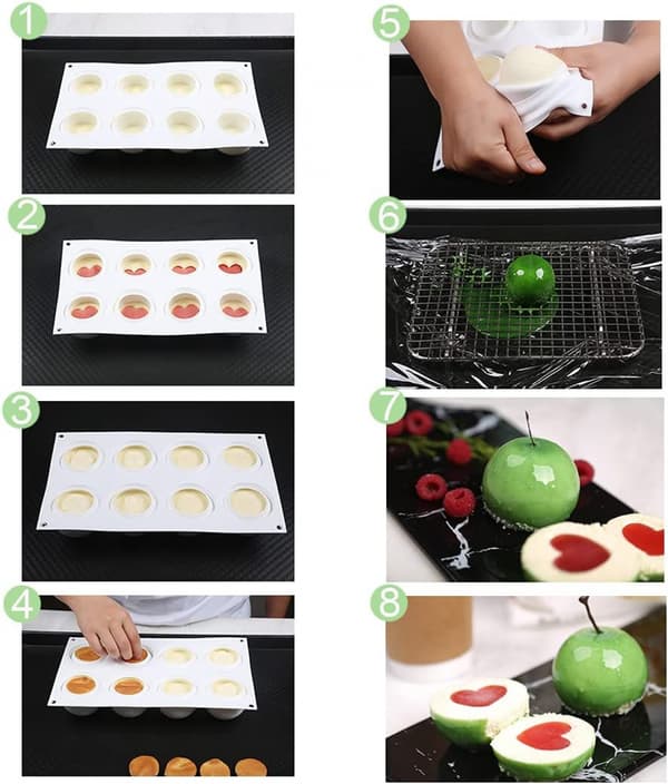 8-hullers silikoneform i æbleform, 3D silikone bageform til muffins, kager, desserter og mousse