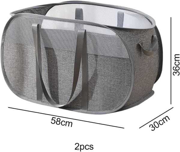 Foldable Laundry Basket, 2 pcs Grey, Collapsible 58x36x36cm, with Handles for Bathroom and Bedroom
