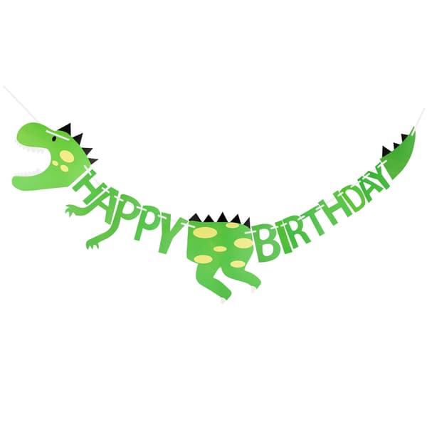 Gratulerer med dagen banner dinosaur vimpler barnefest dekorasjon dinosaur tema, ca. 1,5 m lang.