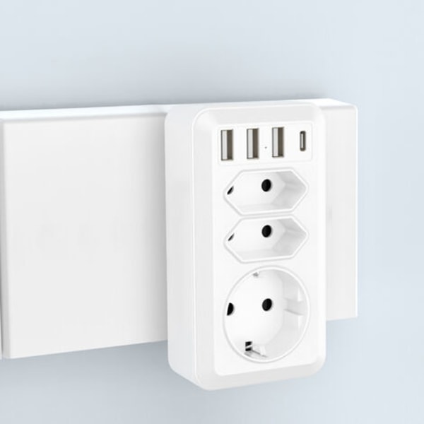USB-virtalähde pistorasialla, USB-seinäpistorasia 3 AC-pistorasialla (16A, 4000W), 3 USB-porttia, 1 Type-C-portti, kotiin, toimistoon ja matkoille