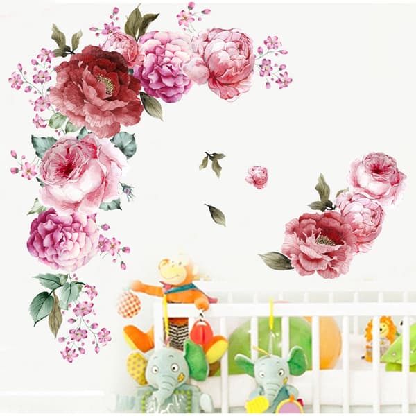 Akvarell Peon Veggklistremerke Blomsterdekor Dekal