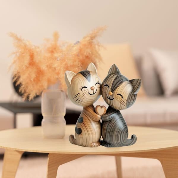 Träskulptur Kattpar 2D Skrivbordsdekoration Bokträ 20x18 cm